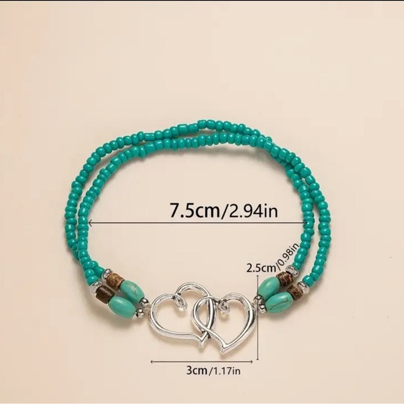 Teal beaded heart anklet - Picture 2 of 2
